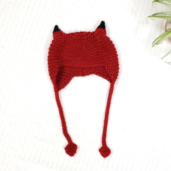 Red Devil Horn Knit Beanie 